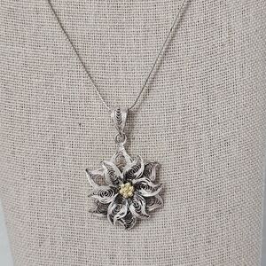 Vintage Silver Floral Filigree Necklace on 925 ITALY Chain